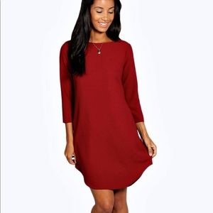 Boohoo Holly Curved Hem Woven Shift Dress Sz 12